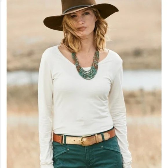 Peruvian Connection Pima Cotton Layering Long Sleeve Tee in Ivory white medium M - Picture 1 of 6